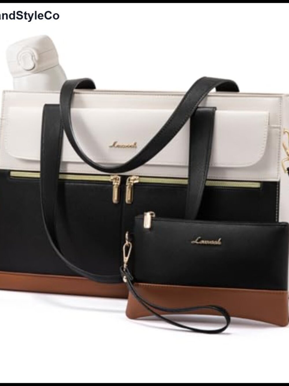 Waterproof PU Leather Laptop Bag for Women 15.6" Work Tote with Detachable